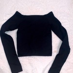 black off the shoulder top, sort of crop but too much